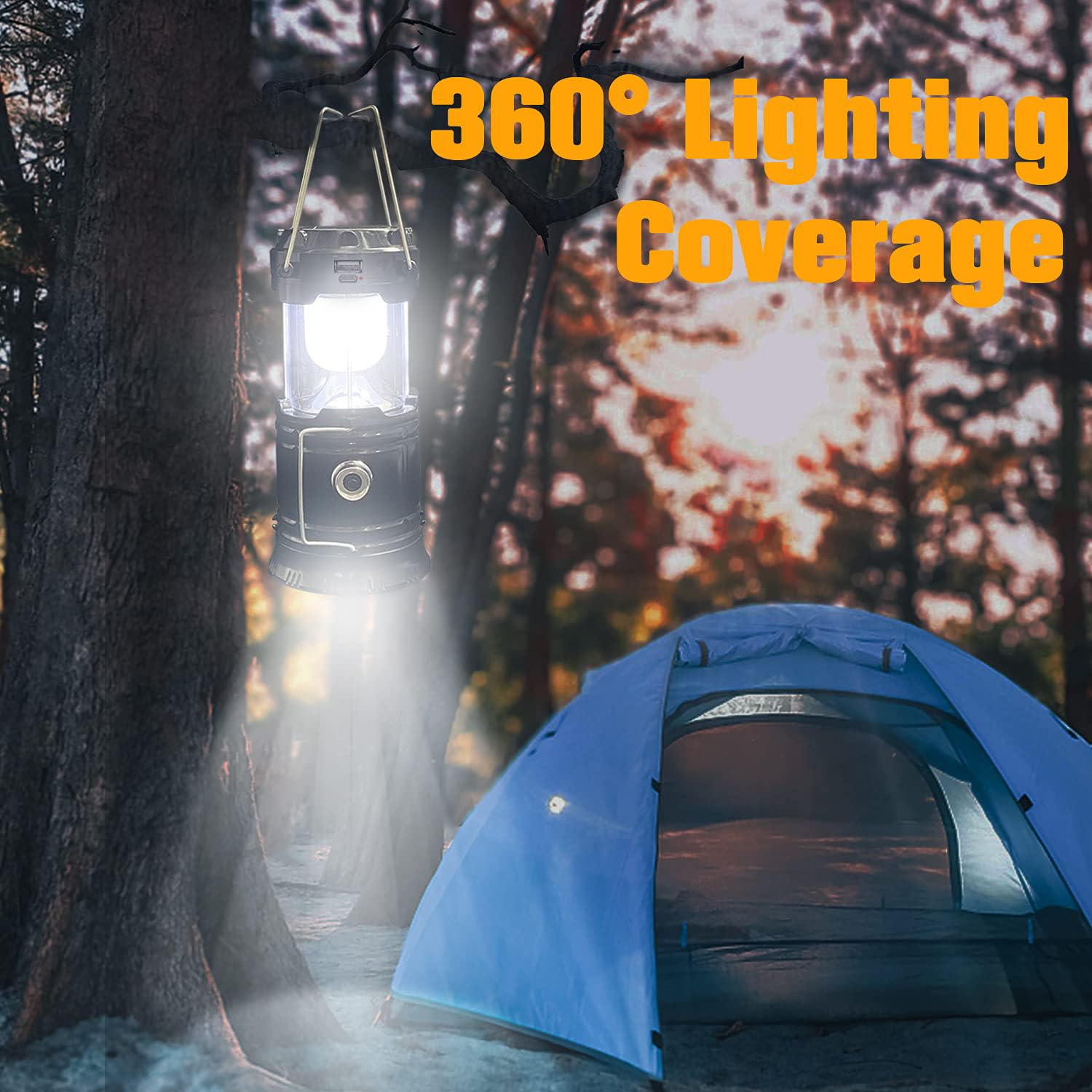 Collapsible Solar Rechargeable LED Camping Lantern & Flashlight