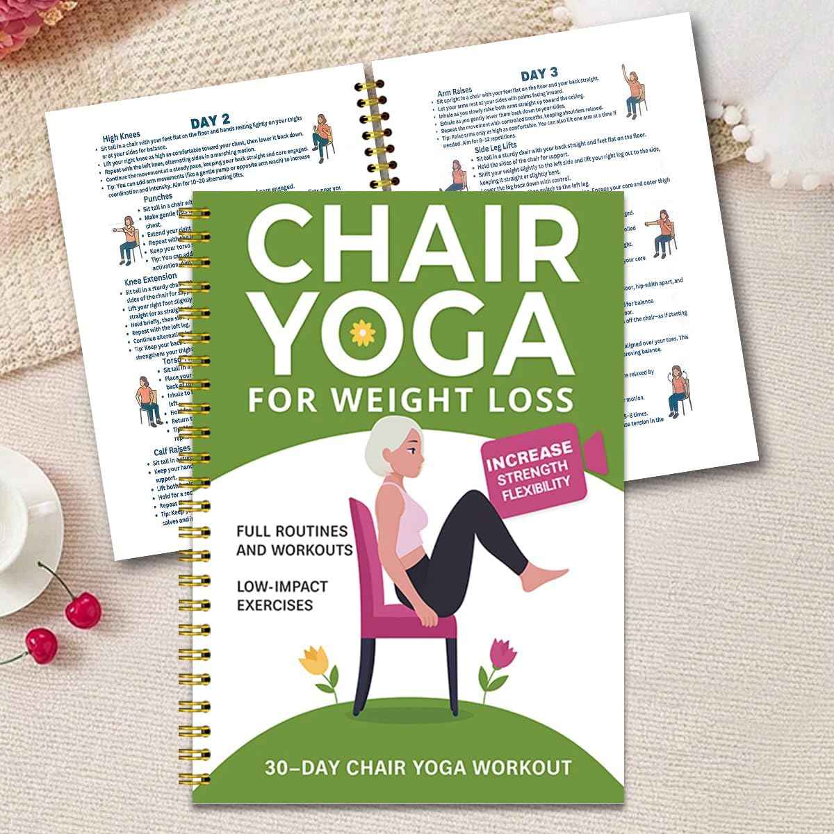 🔥30-Day Chair Yoga Weight Loss Spiral-Bound Notebook & Step-by-Step Exercise Guide - At-Home Fitness Journal