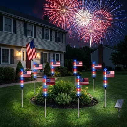 🌟Last Day 50% OFF - 8 Solar American Flag Pathway Lights – Red, White & Blue Yard Glow for 250th Independence Celebration 🇺🇸✨