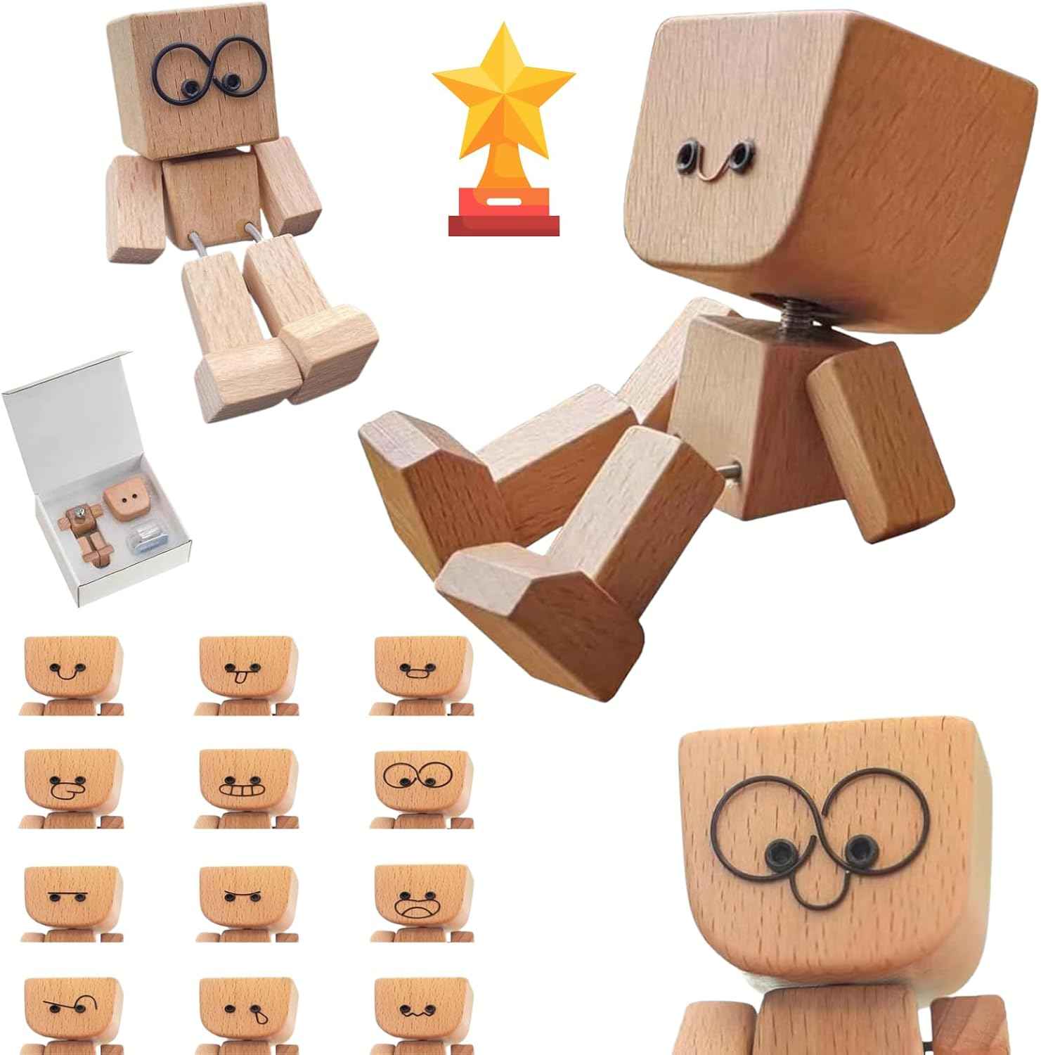 🔥Last Day 50% OFF - Shaking Feet Wooden Doll - Sways with 12 Pcs Magnetic Expressions