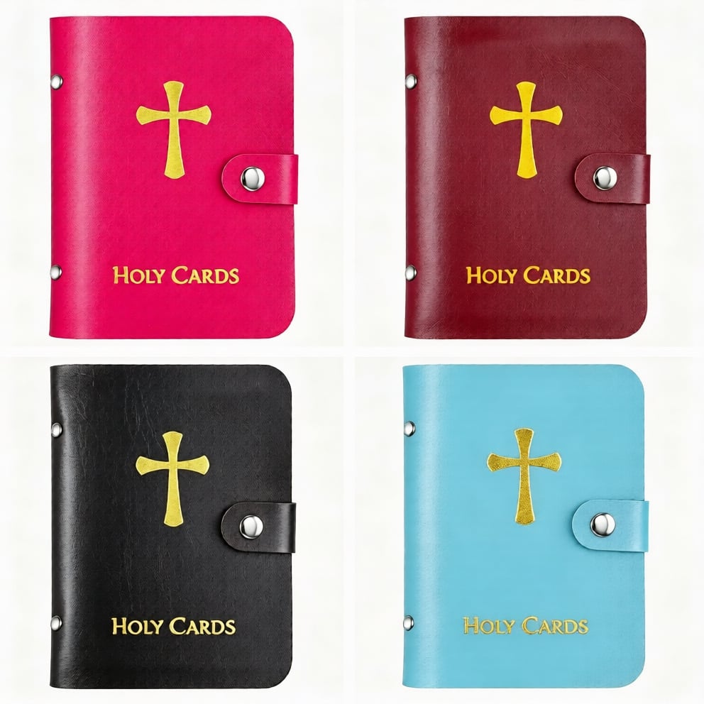 ✝️🙏Catholic Faux Leather Holy Card Holder – Pocket Prayer Card Organizer with Snap Closure