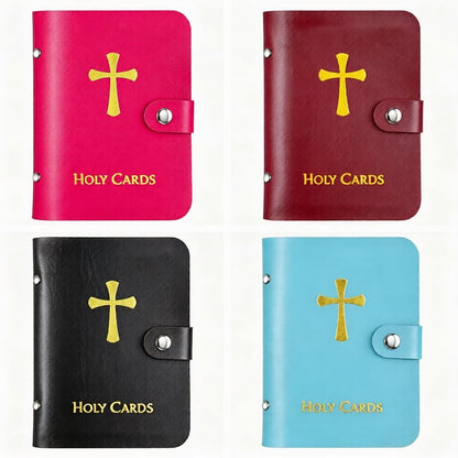✝️🙏Catholic Faux Leather Holy Card Holder – Pocket Prayer Card Organizer with Snap Closure