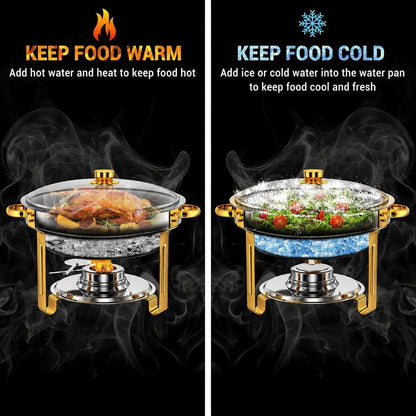 🍽️ PrimeHostTM Chafing Dish Buffet Set – 58% OFF | Stainless Steel Food Warmer with Crystal Lid | 5QT Party Catering Chafer 🥂