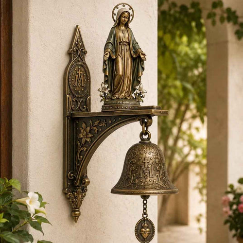 🙏 Our Lady of Grace Bronze Miraculous Medal Wall Bell | Catholic Religious Home & Garden Decor✨