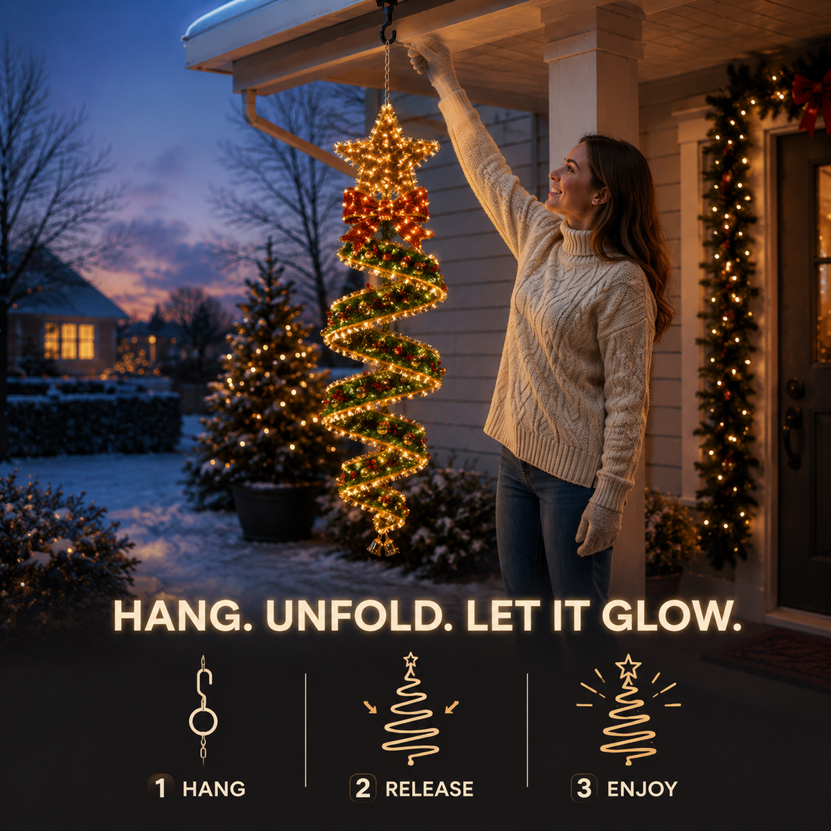 ✨Last day for 53% off🎄 Christmas Magic Spiral Hanging LED Light – 3 Festive Designs ✨