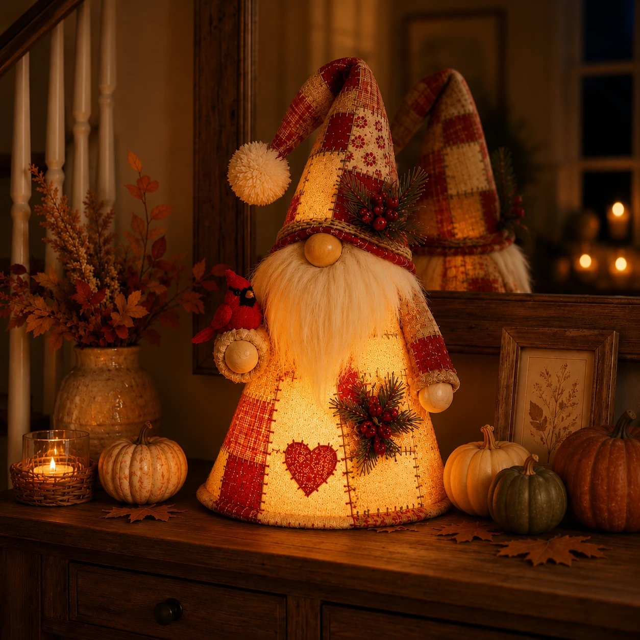 HOT SALE 49% OFF – 🐦 Patchwork Bird Gnome Light Collection | Warm Glowing Tabletop Decor with Farmhouse Patchwork Details for Mantels, Shelves & Holiday Gifts
