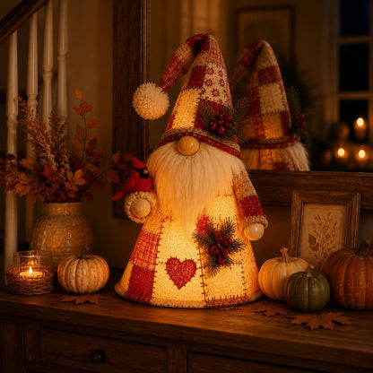 HOT SALE 49% OFF – 🐦 Patchwork Bird Gnome Light Collection | Warm Glowing Tabletop Decor with Farmhouse Patchwork Details for Mantels, Shelves & Holiday Gifts