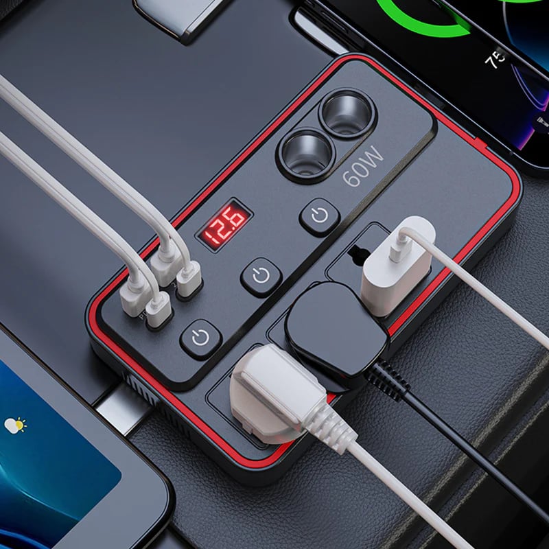 Multifunctional Car Charger with AC Outlets & USB