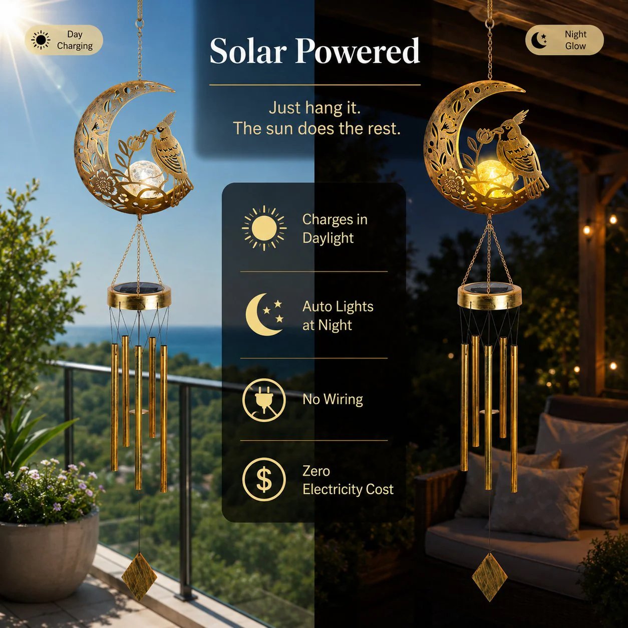 🌙✨ Moon Courtyard Solar Wind Chime 🎐 Add Magic to Every Evening