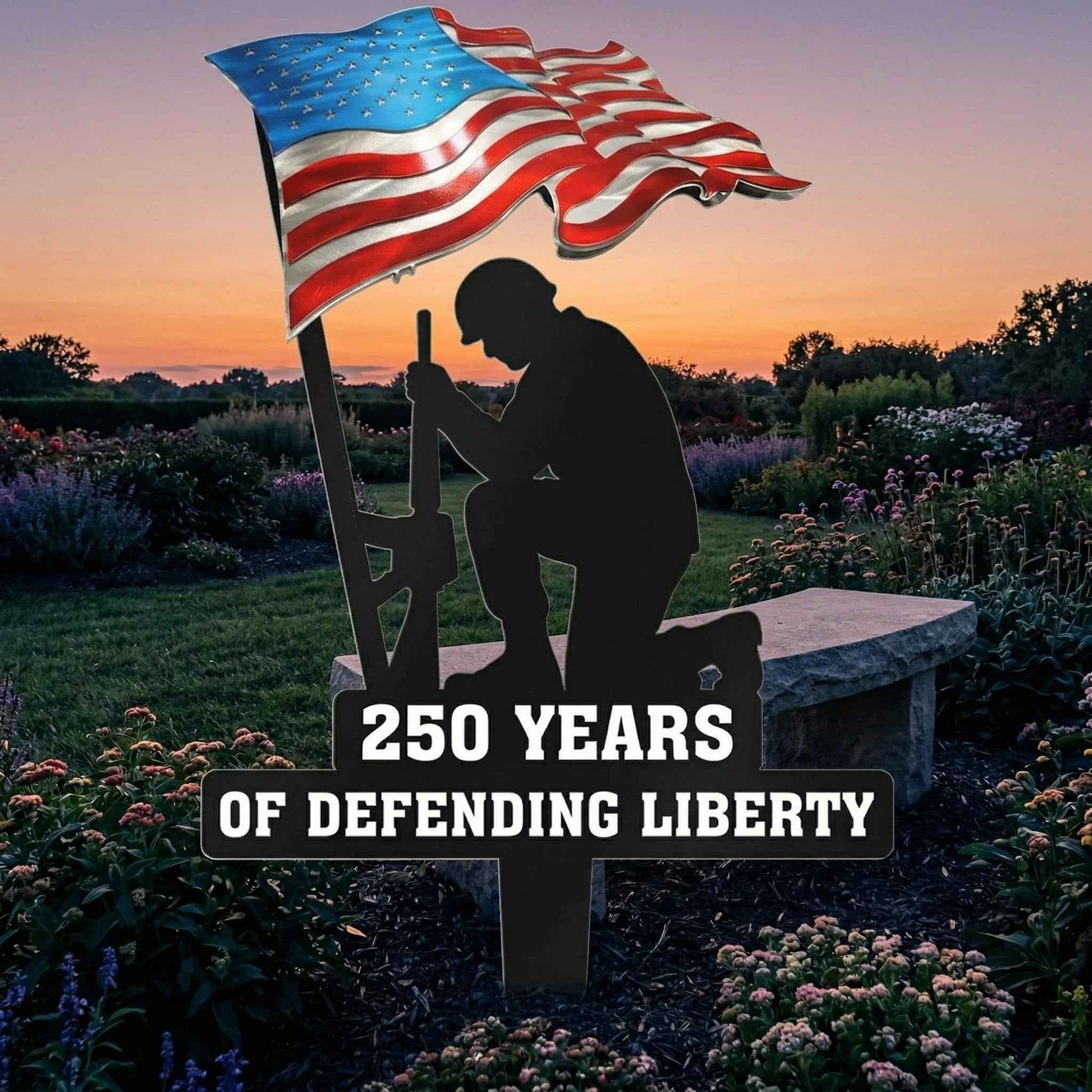 💥🔥 First 50 pieces🔥💥 ✨🇺🇸🗽  Metal Garden Stake – 🎖️ 250 Years of Defending Liberty
