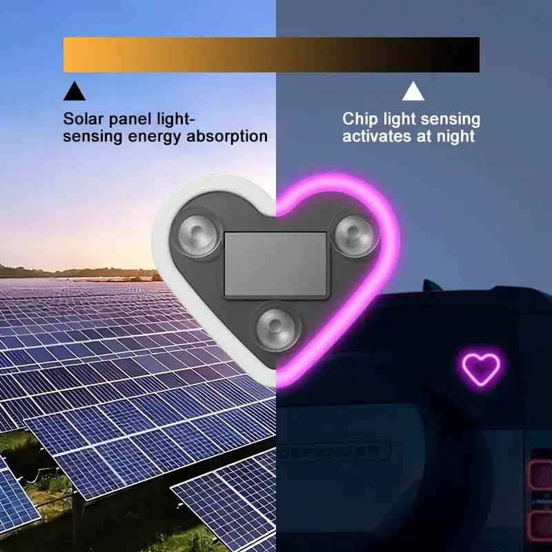 🔥 Solar Powered Wireless LED Heart Shape C-Pillar Neon Light