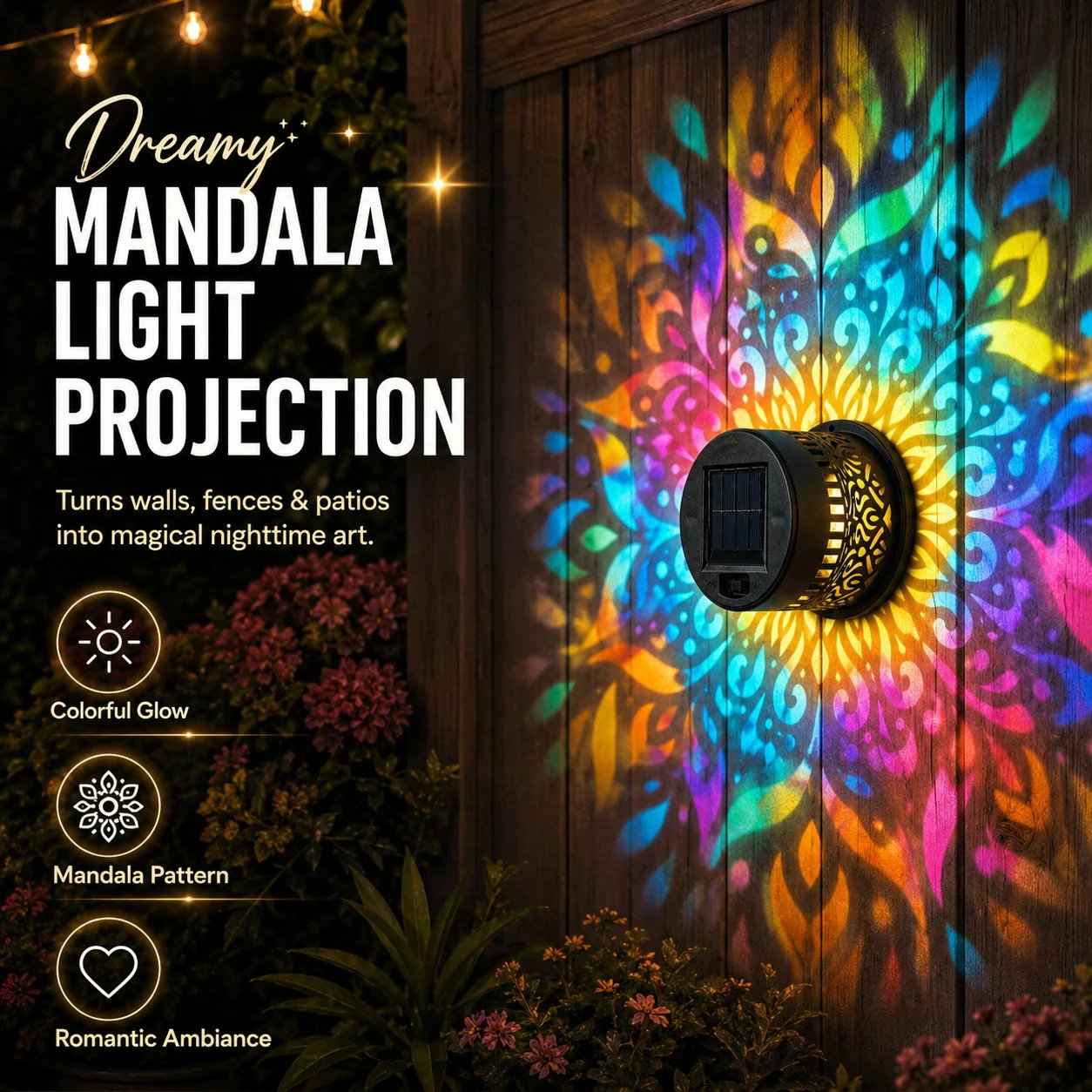 💖🏆Limited Time Sale 49% OFF🎁🏡Solar Mandala Wall Light Outdoor Garden Fence Projector Lamp Patio Ambient Decor