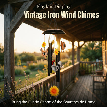 🔥 45% OFF TODAY 🌻 Vintage Metal Chicken & Sunflower Wind Chime 🐔