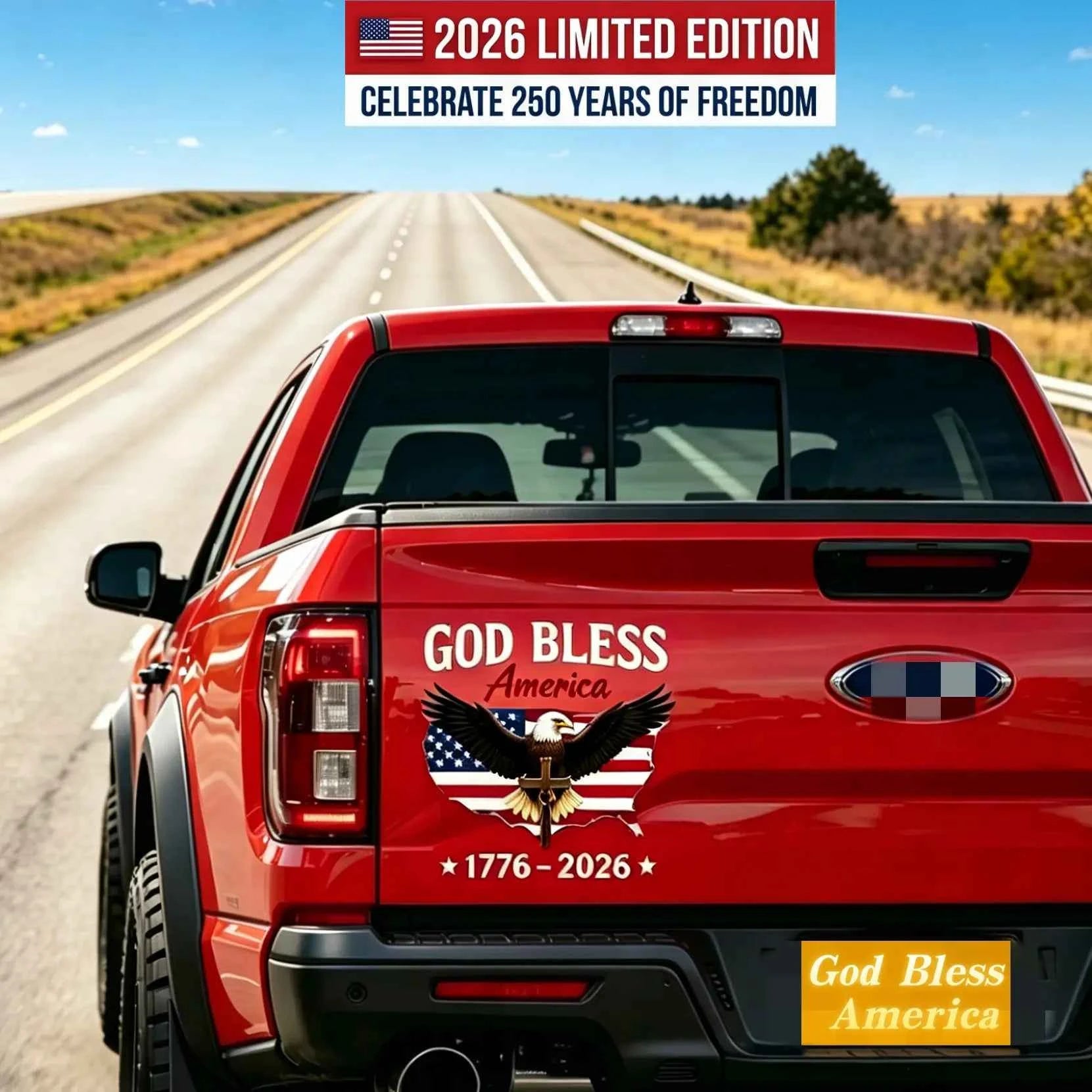 USA 250th Anniversary Car Decal 1776-2026, God Bless America Sticker with Bald Eagle, Cross & Flag, Waterproof Vinyl for Trucks, RVs, Laptops, 3 Sizes (6"/8"/12"), 2026 Sestercentennial Commemorative Veteran Gift, Patriotic Window Sticker summerwins
