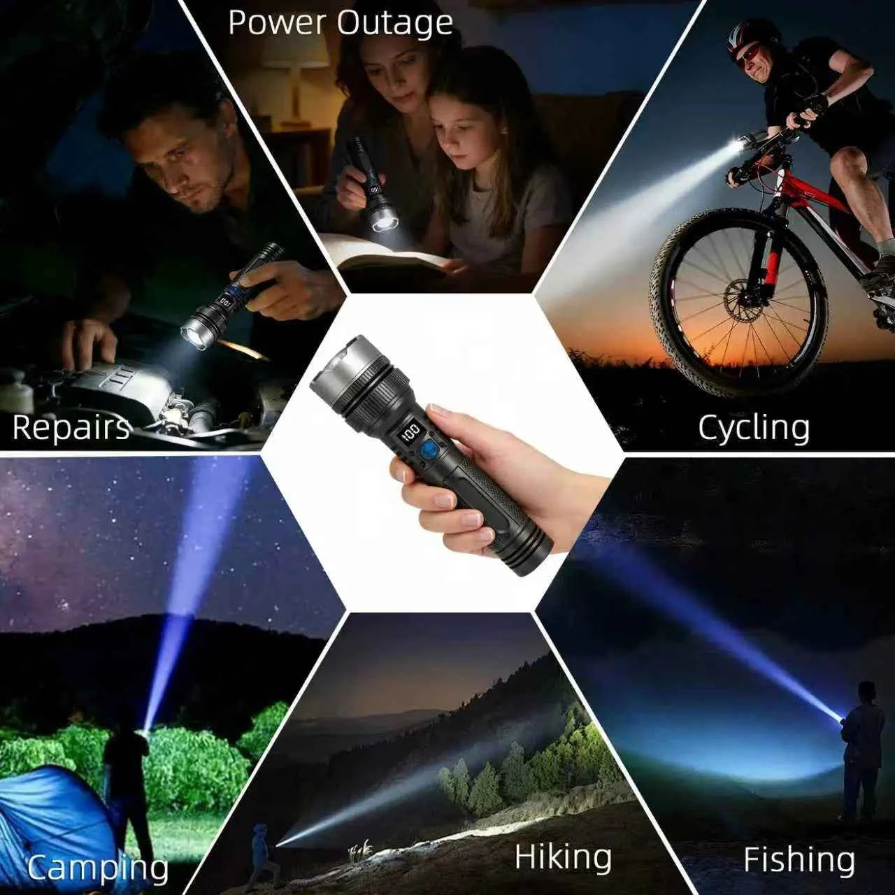 ⚡ Flashlight with Power Bank | Rechargeable Zoomable LED Light