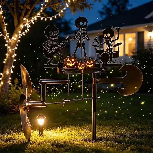 🔥HOT SALE 49% OFF💀🎃Halloween Skeleton Metal Drummer Kinetic Wind Spinner-✈️ (Free Delivery Fee)