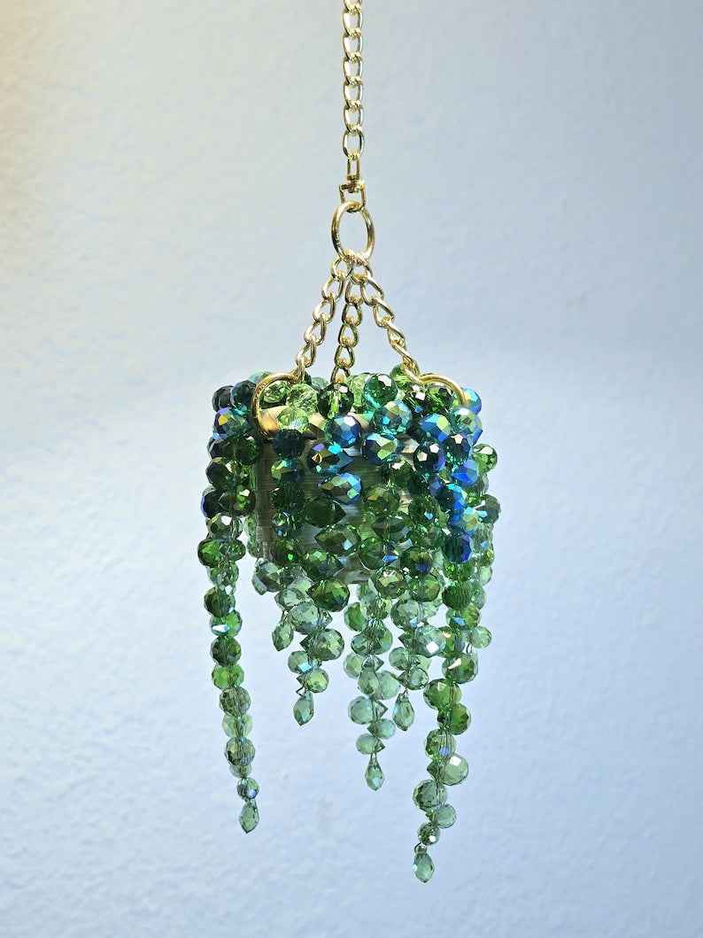 🔥Last Day 50% OFF| 🌟Mini Woven Basket Beaded Plant Suncatcher - Longer Strands🍀☀️