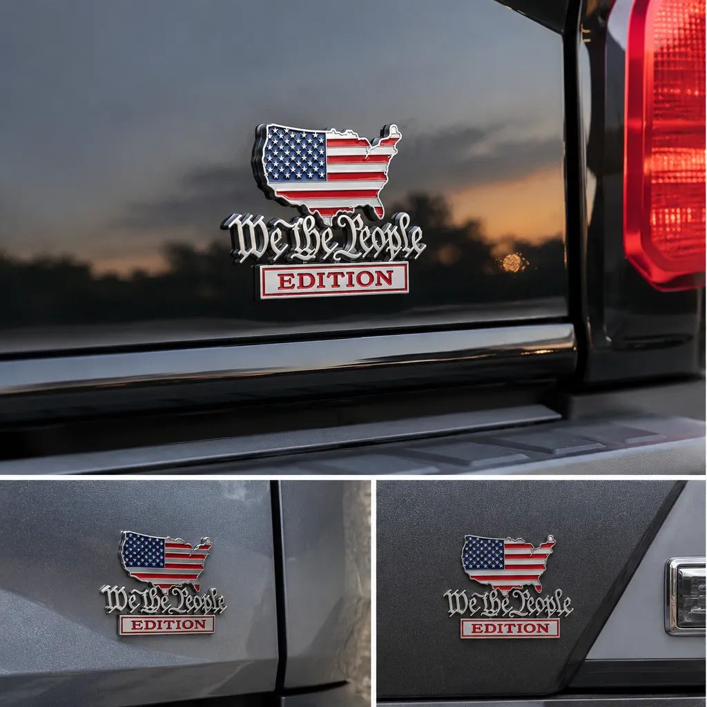 🇺🇸 We The People Patriot Flag Car Emblem | Premium Metal Badge