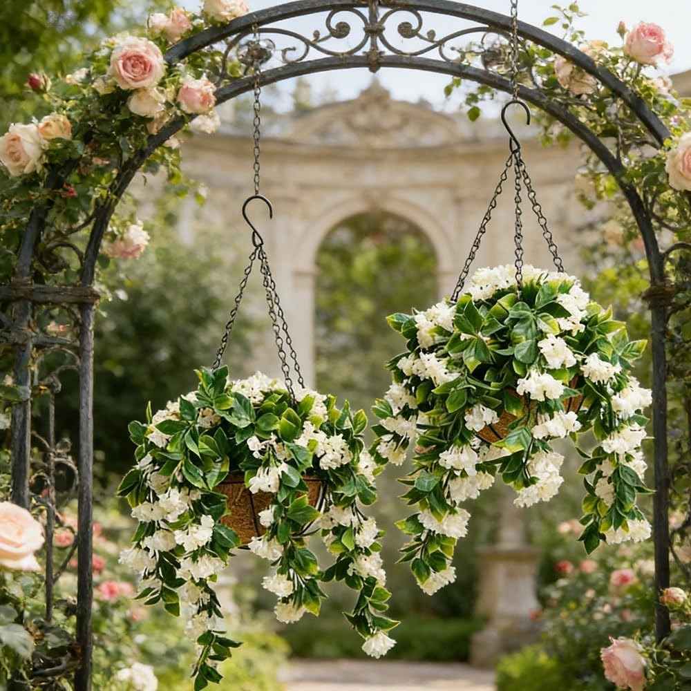 🚀UV Fade-Resistant Faux Crape Myrtle Hanging Basket with Coco Liner & Chain