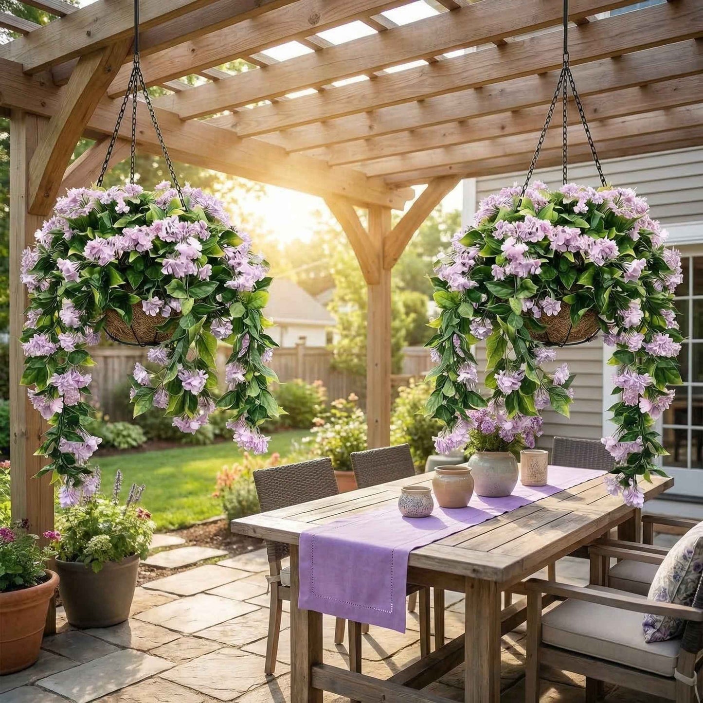 🚀UV Fade-Resistant Faux Crape Myrtle Hanging Basket with Coco Liner & Chain