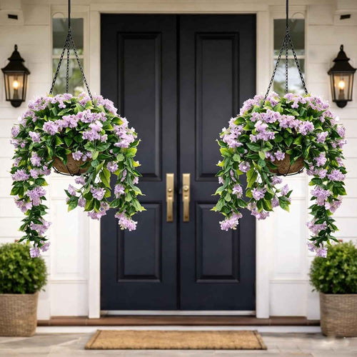 🚀UV Fade-Resistant Faux Crape Myrtle Hanging Basket with Coco Liner & Chain