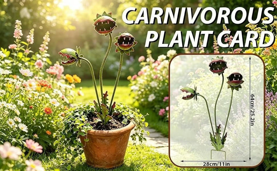 Whimsical Metal Carnivorous Plant Garden Stake