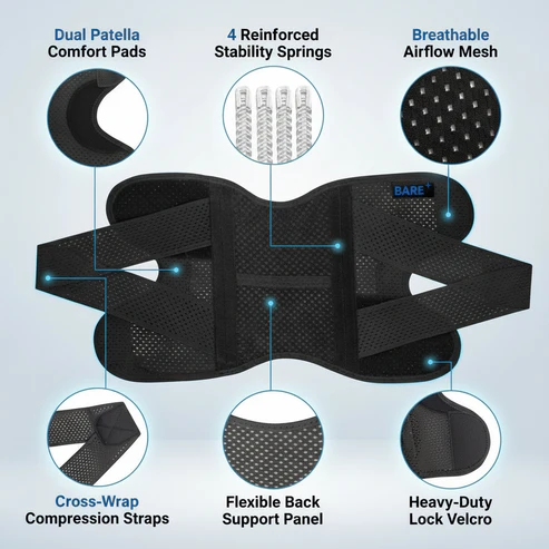 💪 Knee Brace: 4-Spring Strong Support | Sports & Daily Use