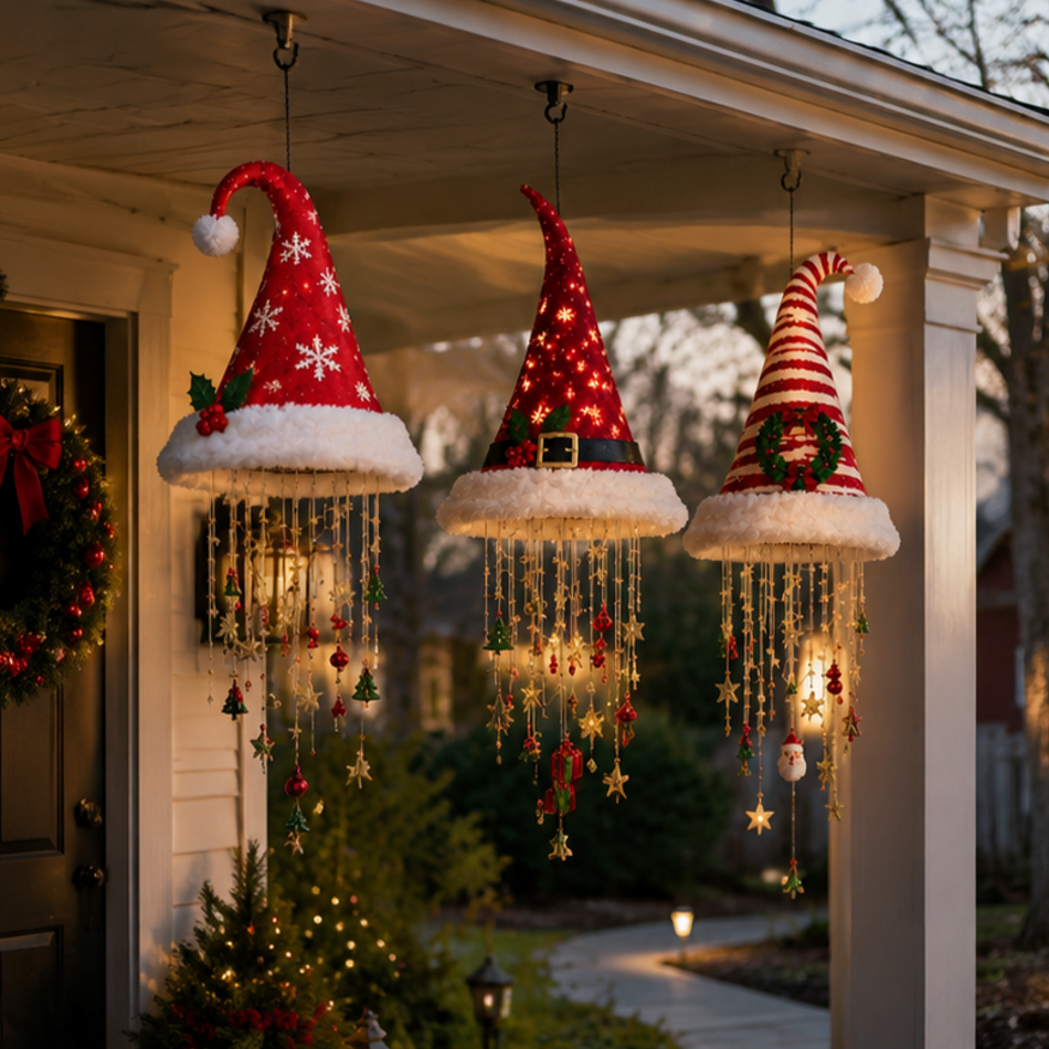 🎅 Lighted Santa Hat Hanging Chandelier 🎄 | 3 Styles Warm LED Christmas String Light
