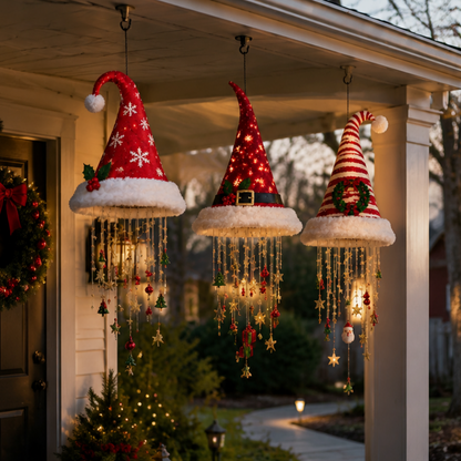 🎅 Lighted Santa Hat Hanging Chandelier 🎄 | 3 Styles Warm LED Christmas String Light