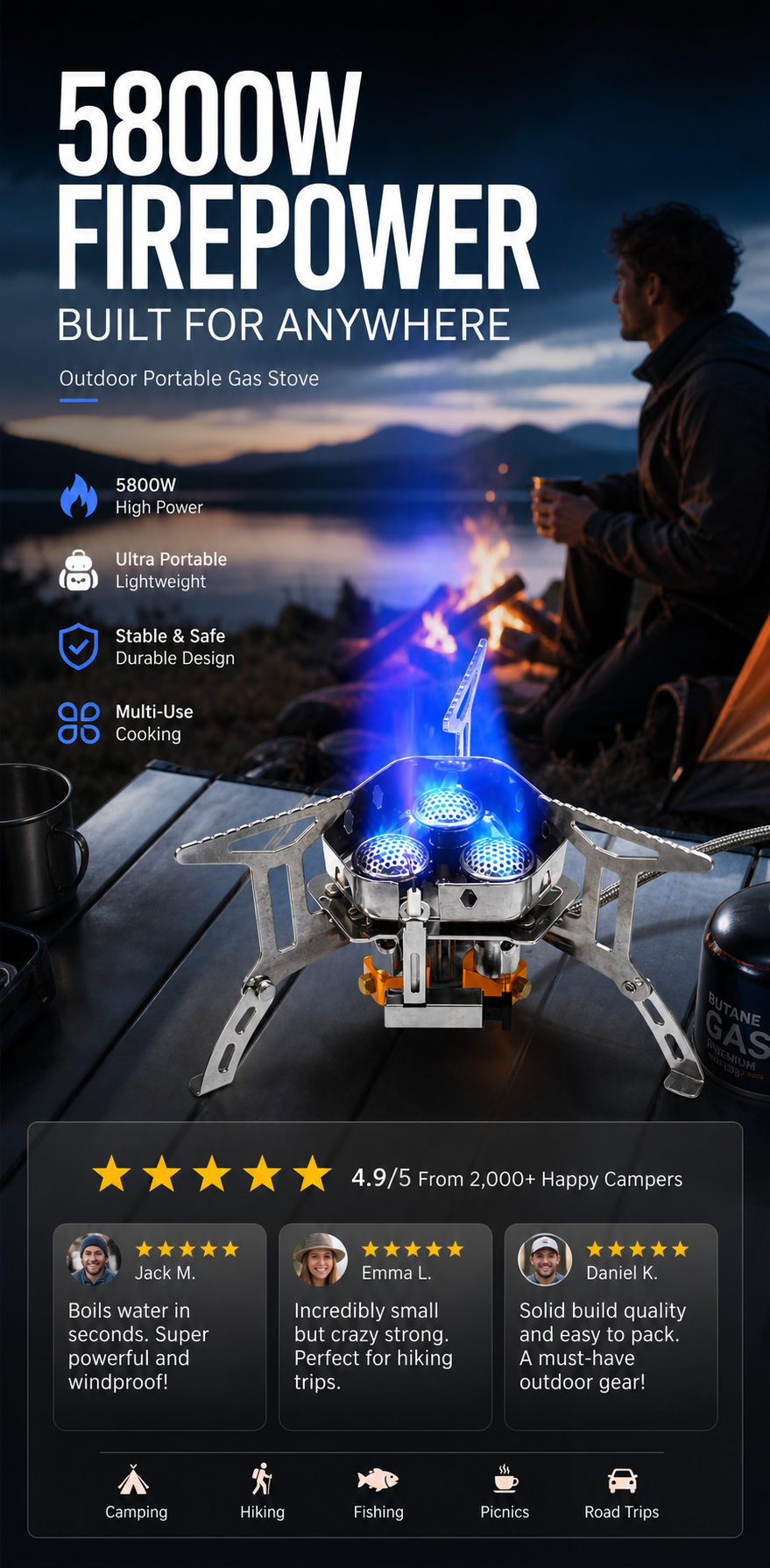 ⛺️Summer New Arrive🔥50% OFF !!⏰Camping Gas Burner – 5800W, Piezo Ignition, Windproof 🔥