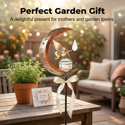 🧚🌕 50% OFF Half Price！Moon & Fairy Crackle Glass Solar Garden Stake Light