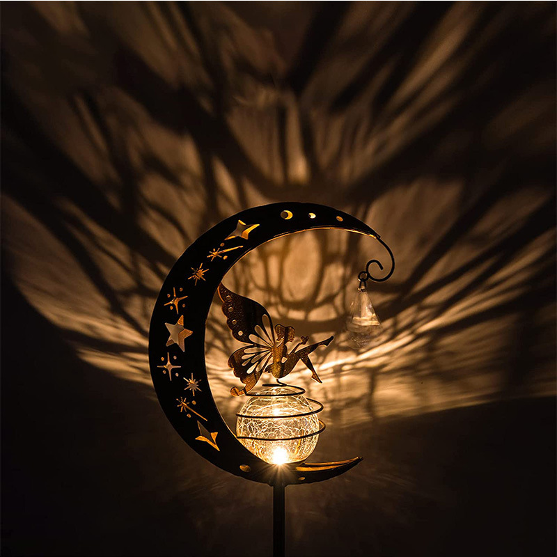 🧚🌕 50% OFF Half Price！Moon & Fairy Crackle Glass Solar Garden Stake Light