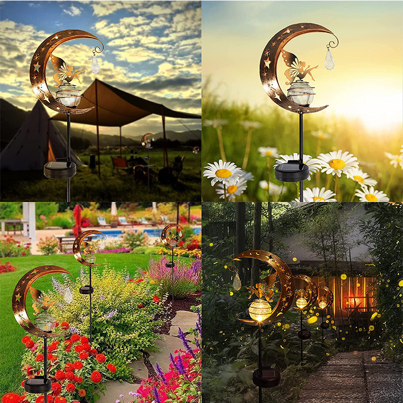 🧚🌕 50% OFF Half Price！Moon & Fairy Crackle Glass Solar Garden Stake Light