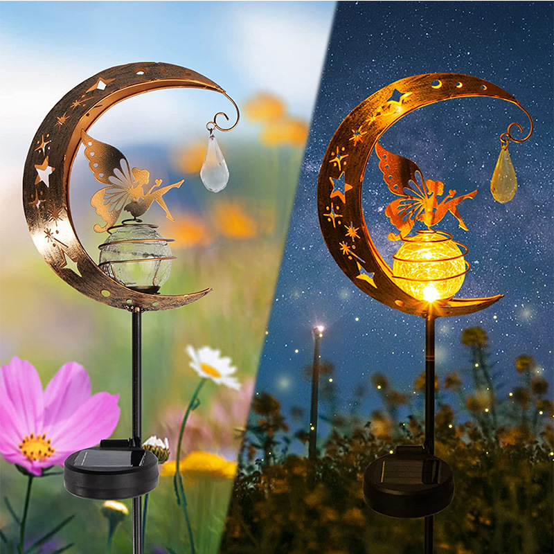 🧚🌕 50% OFF Half Price！Moon & Fairy Crackle Glass Solar Garden Stake Light