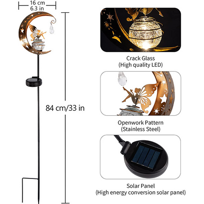 🧚🌕 50% OFF Half Price！Moon & Fairy Crackle Glass Solar Garden Stake Light