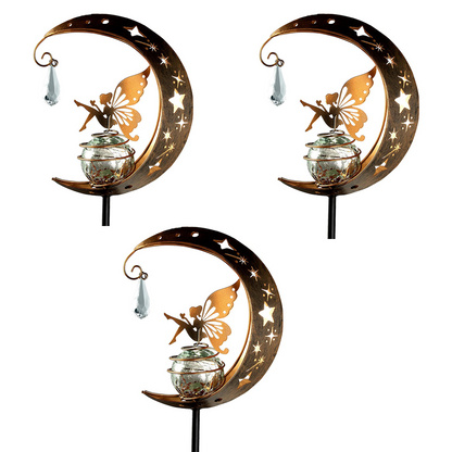 🧚🌕 50% OFF Half Price！Moon & Fairy Crackle Glass Solar Garden Stake Light