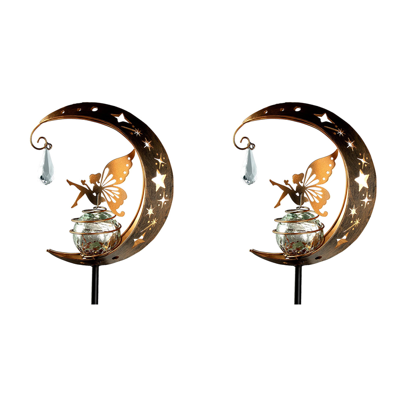 🧚🌕 50% OFF Half Price！Moon & Fairy Crackle Glass Solar Garden Stake Light