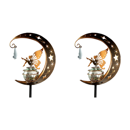 🧚🌕 50% OFF Half Price！Moon & Fairy Crackle Glass Solar Garden Stake Light
