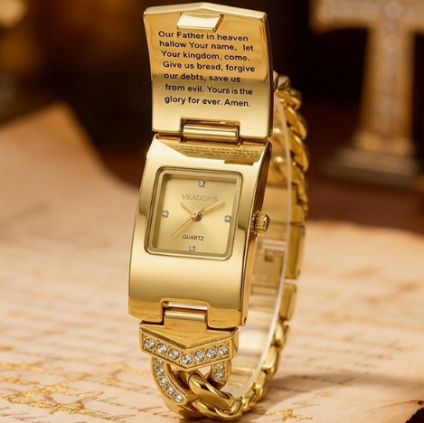 ⏰Sparkling Crystal Cross Watch—Geometric Rectangular Dial, Premium Metal Strap💎