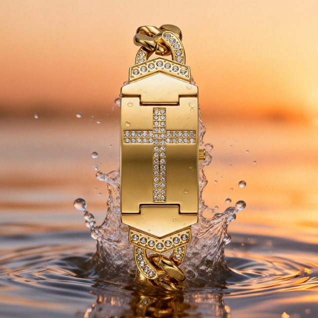 ⏰Sparkling Crystal Cross Watch—Geometric Rectangular Dial, Premium Metal Strap💎