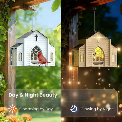 A Shelter for the Birds🏠Church-Shaped Solar-Powered Bird Feeder