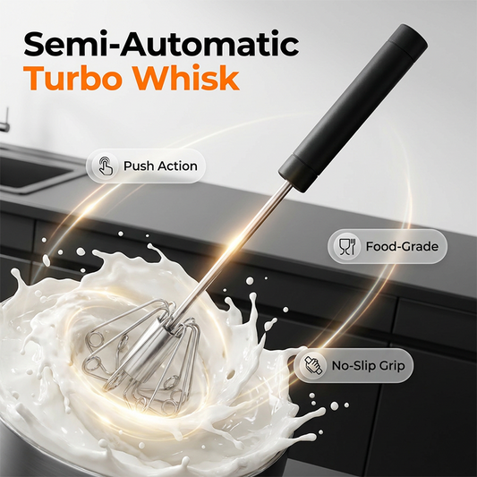 🥚🍳 Limited Time 50% OFF✨ Semi-Automatic Turbo Stainless Steel Hand Whisk, No-Slip Grip Food-Grade Push Action Mixer for Egg Beating, Cream Whipping, Cake Baking & Daily Kitchen Use