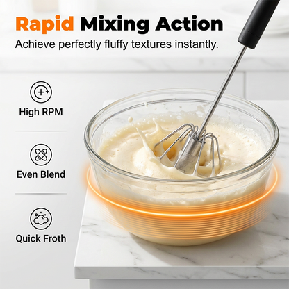 🥚🍳 Limited Time 50% OFF✨ Semi-Automatic Turbo Stainless Steel Hand Whisk, No-Slip Grip Food-Grade Push Action Mixer for Egg Beating, Cream Whipping, Cake Baking & Daily Kitchen Use