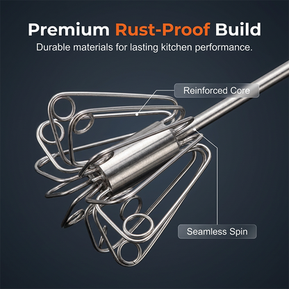🥚🍳 Limited Time 50% OFF✨ Semi-Automatic Turbo Stainless Steel Hand Whisk, No-Slip Grip Food-Grade Push Action Mixer for Egg Beating, Cream Whipping, Cake Baking & Daily Kitchen Use