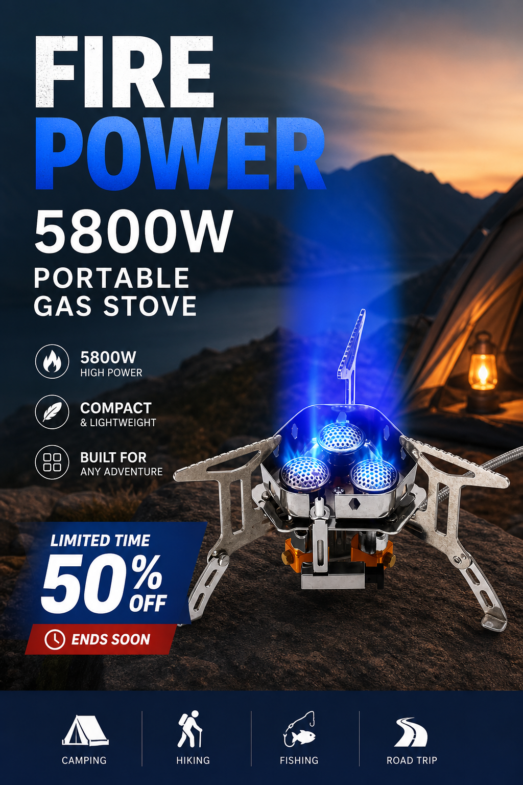 ⛺️Summer New Arrive🔥50% OFF !!⏰Camping Gas Burner – 5800W, Piezo Ignition, Windproof 🔥